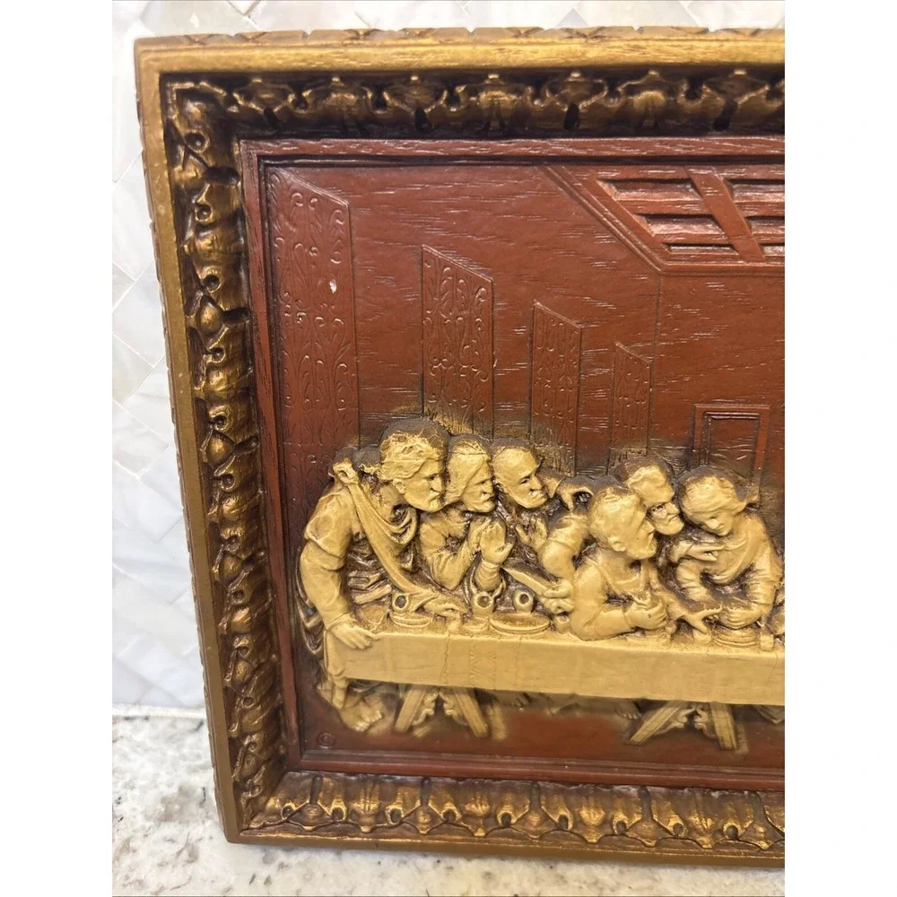 Vintage DaVinci's Last Supper resin plaque Jesus Christianity Judas ~Please Read